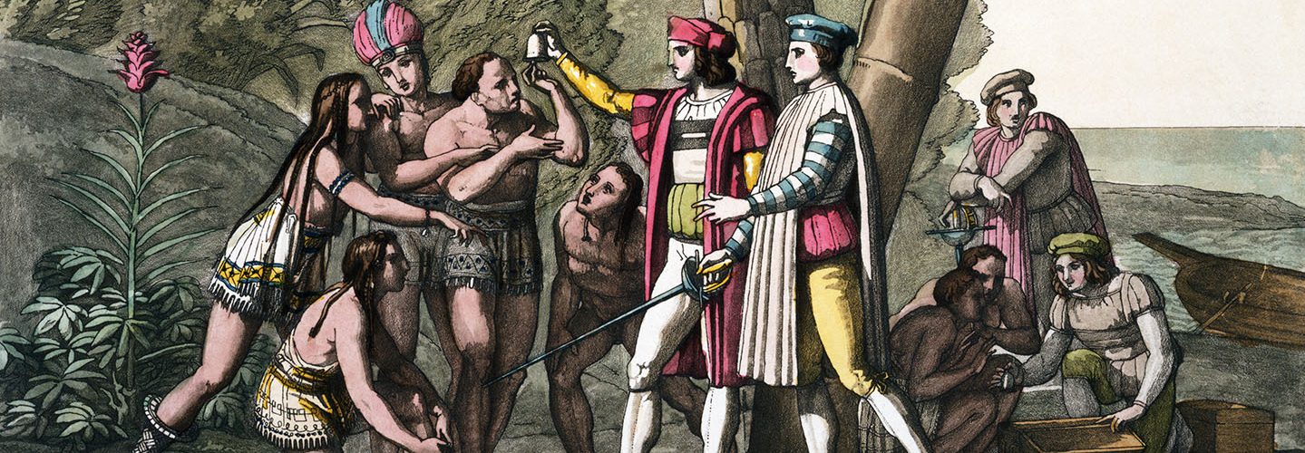 Engraving of Christopher Columbus Upon Reaching the New World by D. K. Bonatti (Historical Picture Archive/CORBIS/Corbis via Getty Images)