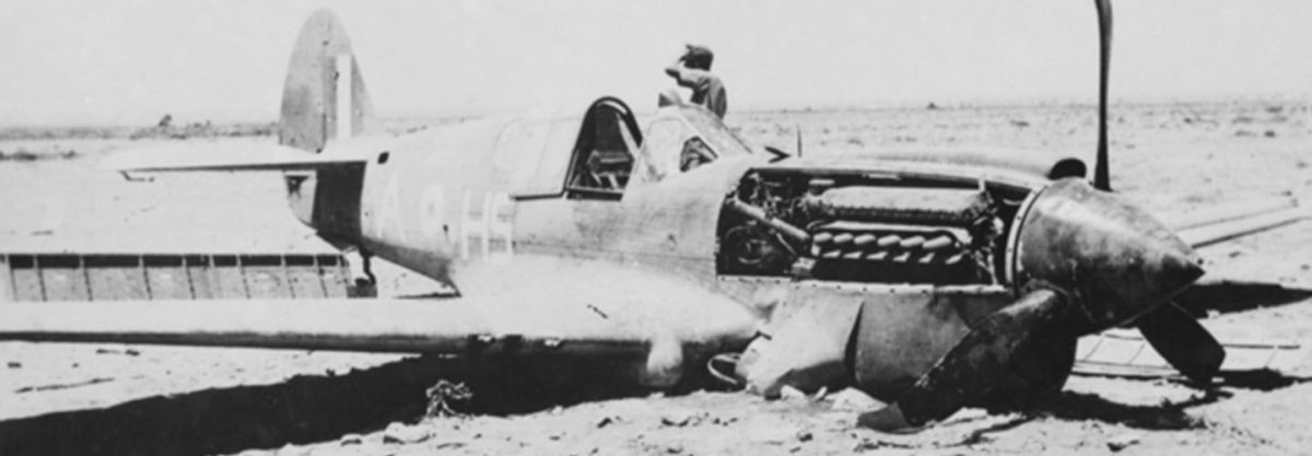 A German soldier near a crashed Curtiss Kittyhawk fighter in North Africa. (Wikipedia)