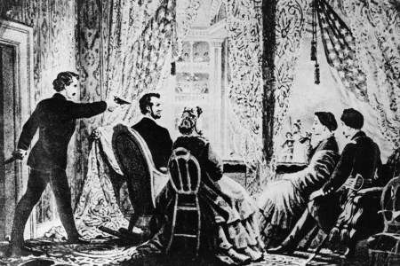 14th April 1865: The assassination of the 16th President of the United States, Abraham Lincoln by actor John Wilkes Booth at Ford's Theatre, Washington DC. (Hulton Archive/Getty Images)
