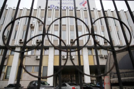Outside view of the Russian Olympic Committee building during a session to discuss the IOC decision to suspend the Russian Olympic Committee and let Russian clean athletes compete under a neutral flag at the 2018 Winter Olympic Games in Pyeongchang in Moscow, Russia on December 12, 2017. (Photo by Sefa Karacan/Anadolu Agency/Getty Images)