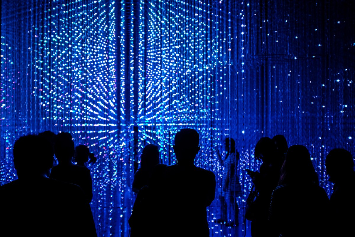 The Crystal Universe, an interactive installation by teamLab at the Future World exhibition, ArtScience Museum in Singapore. (Stefan Irvine/LightRocket via Getty Images)