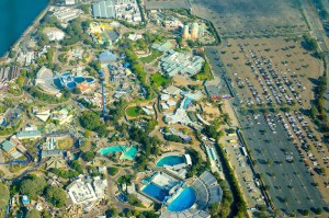 Aerial view of SeaWorld, in San Diego Bay