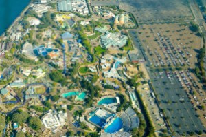 Aerial view of SeaWorld, in San Diego Bay