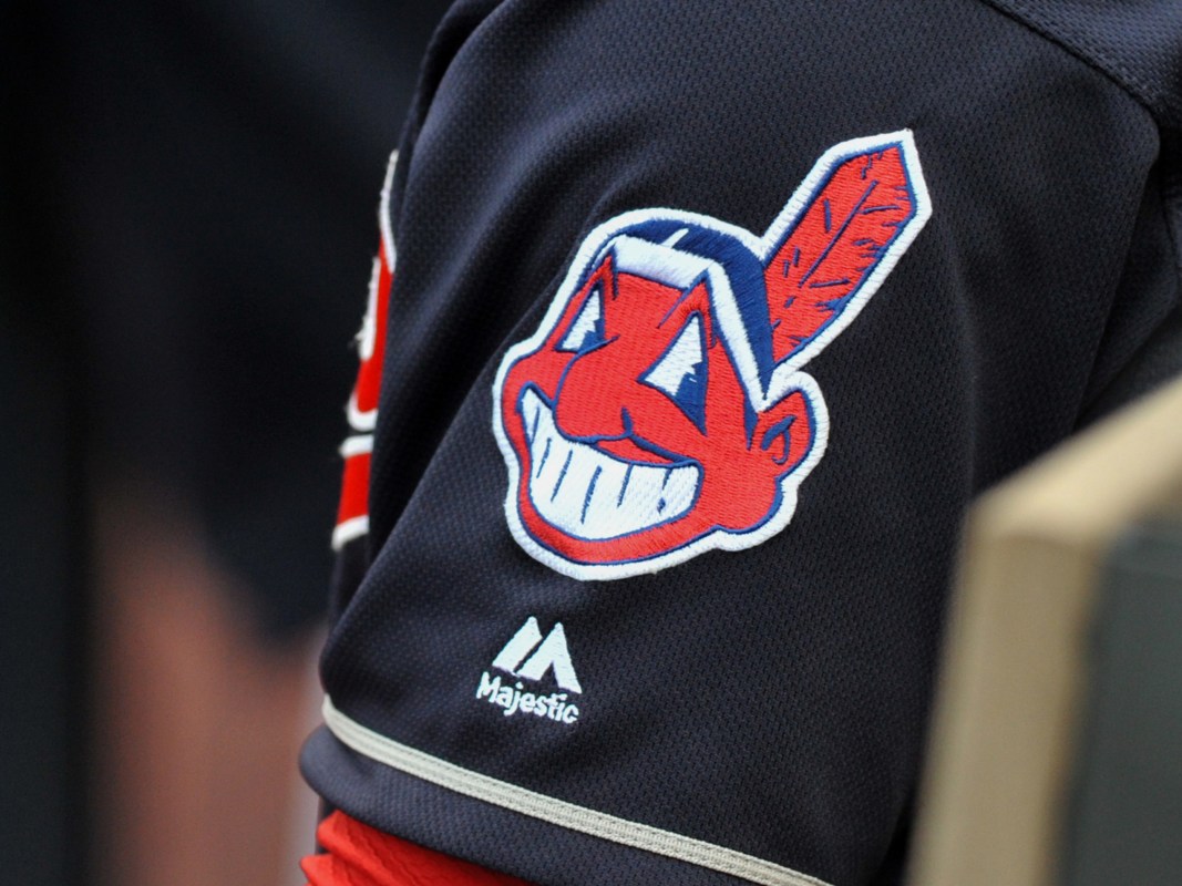 A view of the Chief Wahoo logo on the sleeve of shortstop Francisco Lindor #12 of the Clevleand Indians during a game against the Cincinnati Reds on May 17, 2016 at Progressive Field in Cleveland, Ohio. Cleveland won 13-1. (Nick Cammett/Diamond Images/Getty Images)