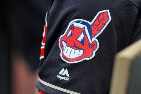 A view of the Chief Wahoo logo on the sleeve of shortstop Francisco Lindor #12 of the Clevleand Indians during a game against the Cincinnati Reds on May 17, 2016 at Progressive Field in Cleveland, Ohio. Cleveland won 13-1. (Nick Cammett/Diamond Images/Getty Images)