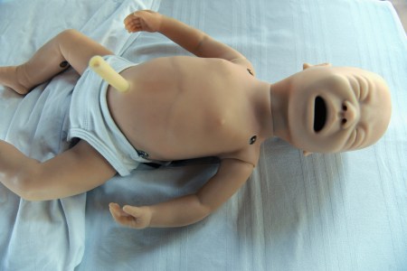 A baby robot belonging to the training and neonatal simulation Center Nina is displayed during the first Pisa Robotics International Festival on September 7, 2017 in Pisa, Italy. (Laura Lezza/Getty Images)