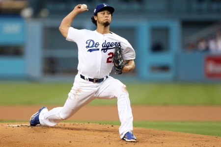 Yu Darvish #21 of the Los Angeles Dodgers pitches during Game 7 of the 2017 World Series against the Houston Astros at Dodger Stadium on Wednesday, November 1, 2017 in Los Angeles, California. (Photo by Rob Tringali/MLB Photos via Getty Images)