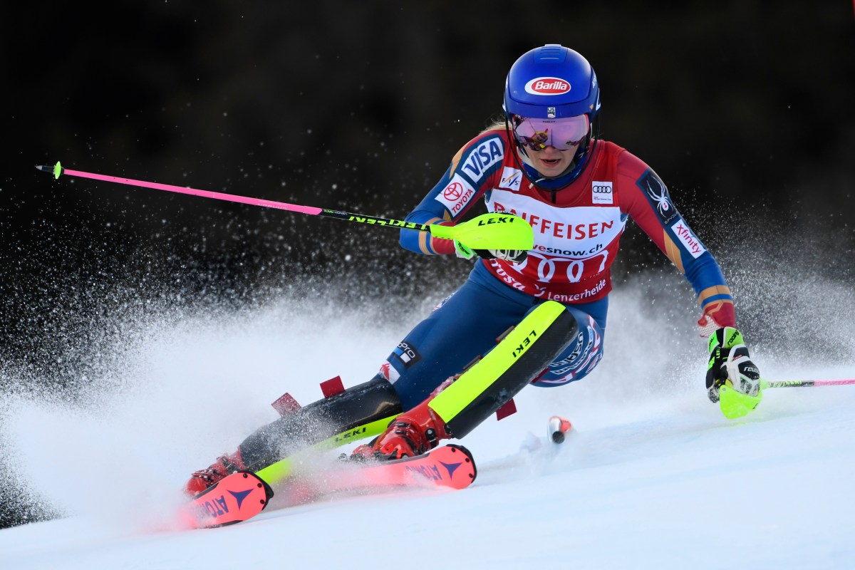 Mikaela Shiffrin of USA in action during the Audi FIS Alpine Ski World Cup Women's Slalom on January 28, 2018 in Lenzerheide, Switzerland. (Alain Grosclaude/Agence Zoom/Getty Images)