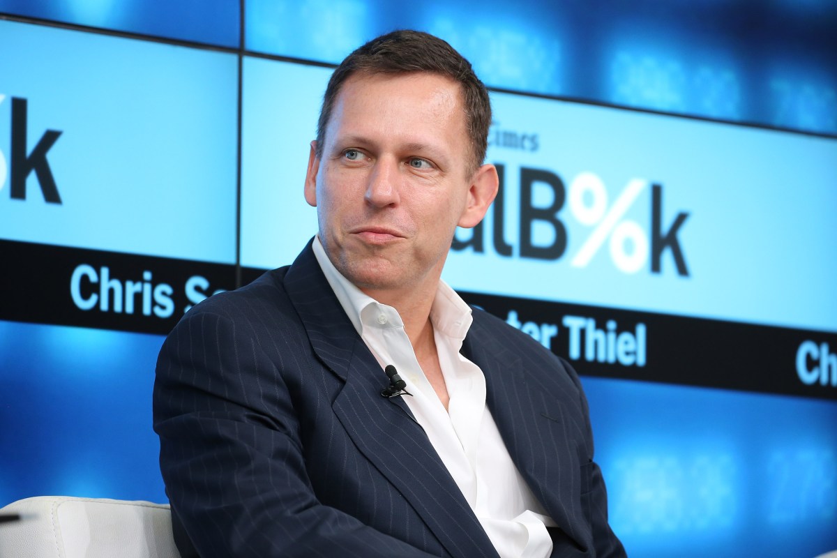 Partner at Founders Fund Peter Thiel participates in a panel discussion at the New York Times 2015 DealBook Conference at the Whitney Museum of American Art on November 3, 2015 in New York City.  (Photo by Neilson Barnard/Getty Images for New York Times)
