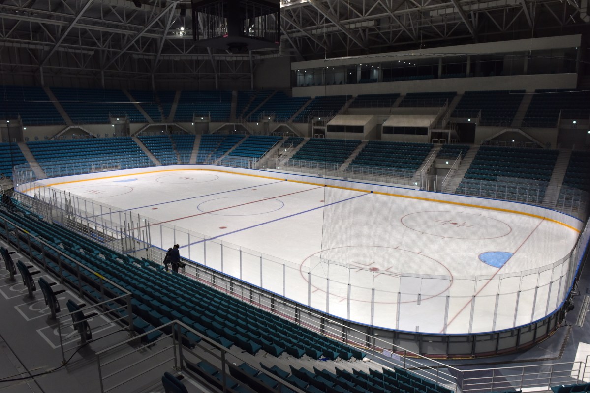 A view of an ice rink at the Gangneung Hockey Centre that is to host the men's ice hockey tournament during the 2018 Winter Olympic Games. Stanislav Varivoda/TASS (Photo by Stanislav VarivodaTASS via Getty Images)