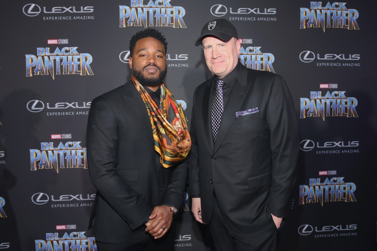 Writer/director Ryan Coogler (L) and Marvel Studios President Kevin Feige at the Los Angeles World Premiere of Marvel Studios' BLACK PANTHER at Dolby Theatre on January 29, 2018 in Hollywood, California.  (Photo by Jesse Grant/Getty Images for Disney)