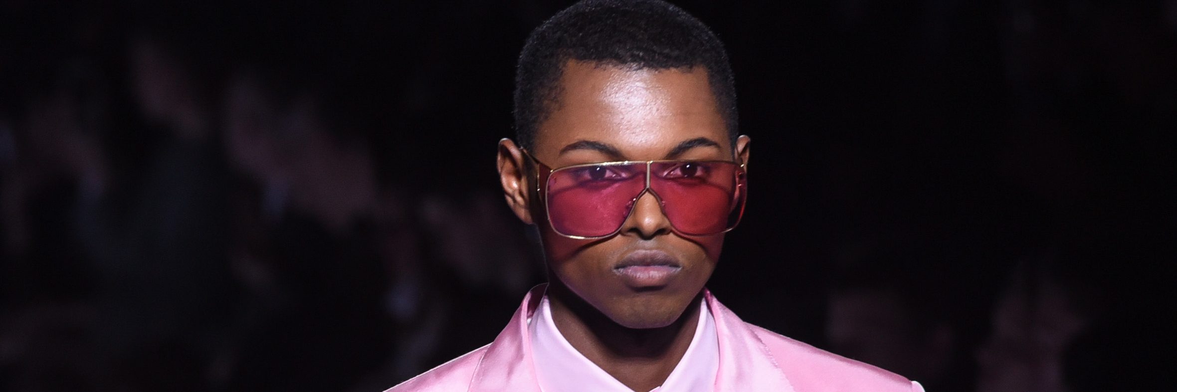 A model walks the runway at Tom Ford Men's - February 2018 - New York Fashion Week at Park Avenue Armory on February 6, 2018 in New York City.  (Presley Ann/Patrick McMullan via Getty Images)