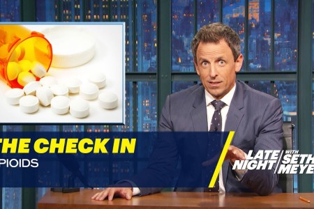 Seth Meyers on 'The Late Show,' discussing the opioid epidemic in his segment, "The Check In." February 27, 2018. (YouTube)