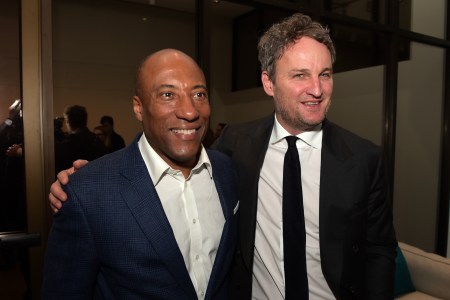 Byron Allen, CEO, Entertainment Studios (L) and actor Jason Clarke pose at the after party for the premiere of Entertainment Studios Motion Picture's "Chappaquiddick."  (Kevin Winter/Getty Images)