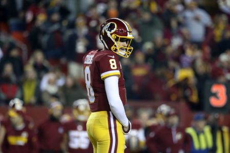 Quarterback Kirk Cousins #8 of the Washington Redskins looks on against the New York Giants at FedExField on November 23, 2017 in Landover, Maryland. (Photo by Rob Carr/Getty Images)