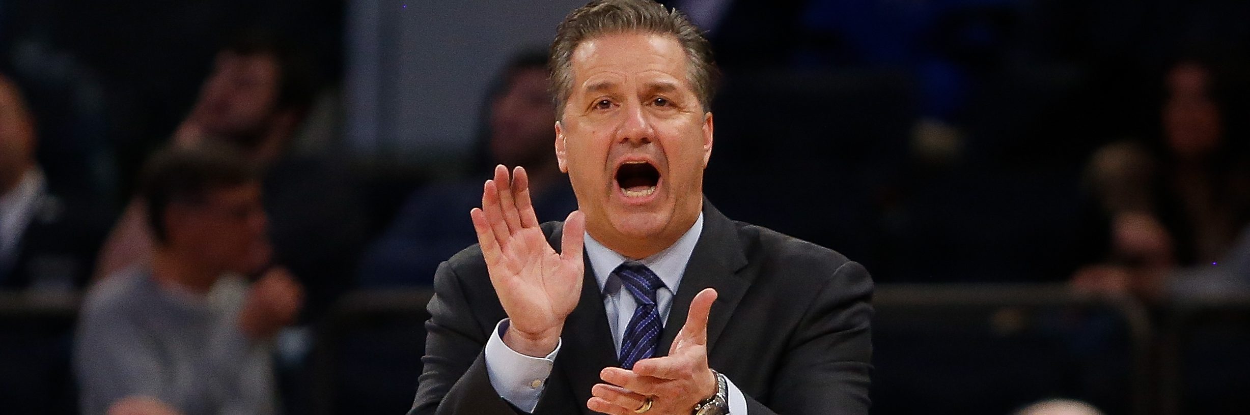 Head coach John Calipari of the Kentucky Wildcats reacts against the Monmouth Hawks. (Photo by Michael Reaves/Getty Images)
