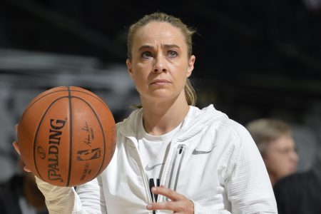 Becky Hammon of the San Antonio Spurs looks on before the game against the LA Clippers on December 18, 2017. (Photos by Mark Sobhani/NBAE via Getty Images)