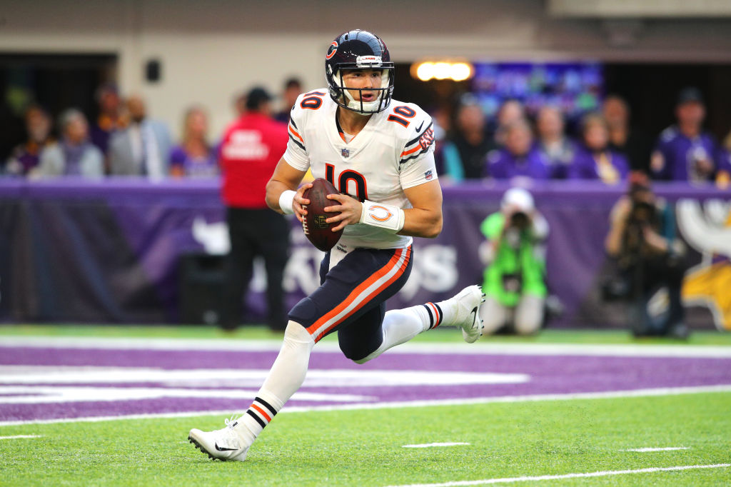 Mitchell Trubisky #10 of the Chicago Bears drops back to pass the ball in the third quarter of the game against the Minnesota Vikings on December 31, 2017. (Photo by Adam Bettcher/Getty Images)