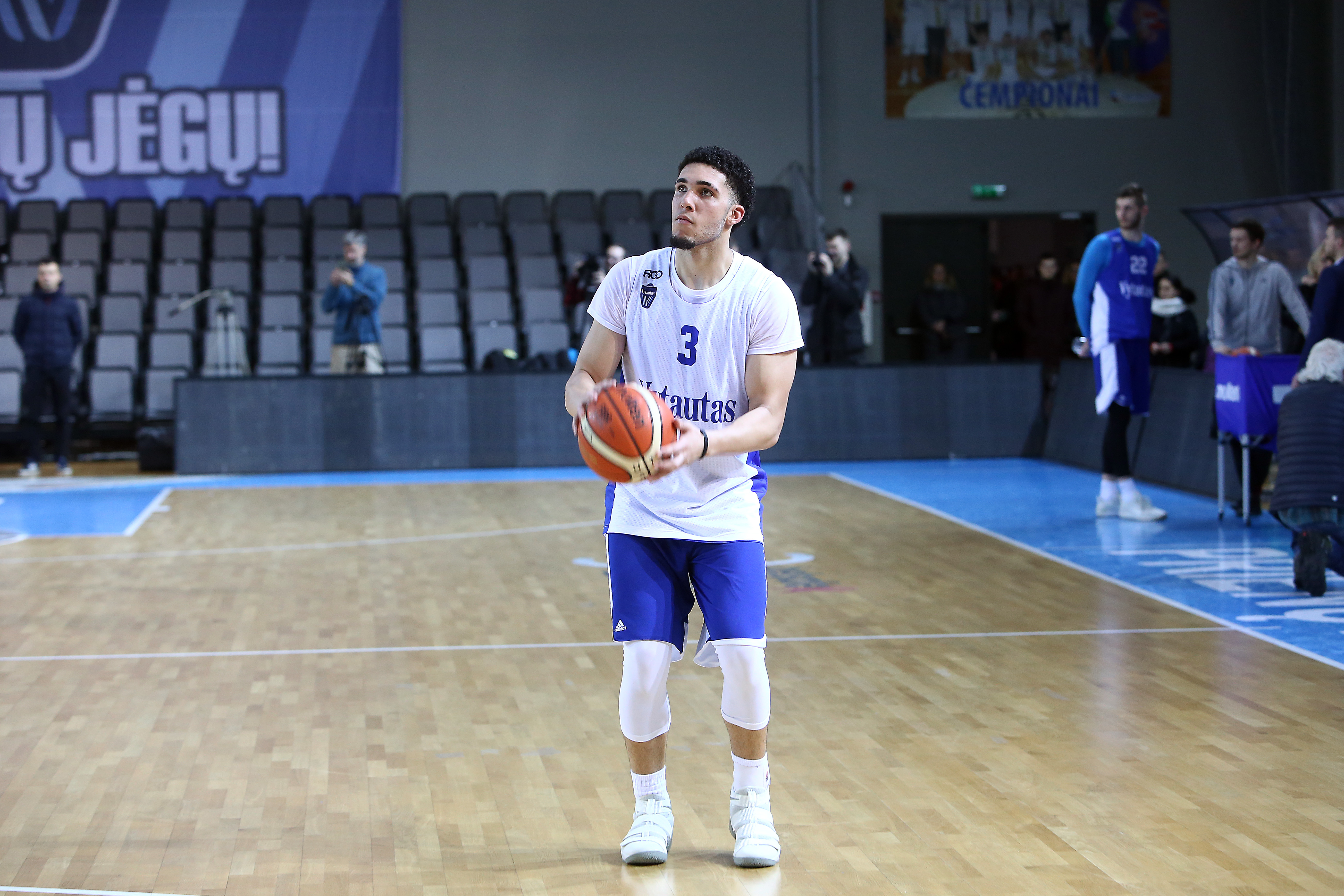 LiAngelo Ball during his first training session with Lithuania Basketball team Vytautas Prienai on January 5, 2018 in Prienai, Lithuania. (Alius Koroliovas/Getty Images)