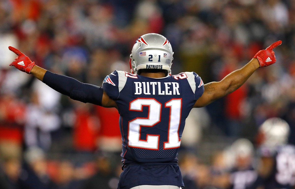 FOXBOROUGH, MA - JANUARY 21: Malcolm Butler #21 of the New England Patriots reacts in the fourth quarter during the AFC Championship Game against the Jacksonville Jaguars at Gillette Stadium.  (Photo by Kevin C. Cox/Getty Images)