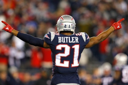FOXBOROUGH, MA - JANUARY 21: Malcolm Butler #21 of the New England Patriots reacts in the fourth quarter during the AFC Championship Game against the Jacksonville Jaguars at Gillette Stadium.  (Photo by Kevin C. Cox/Getty Images)