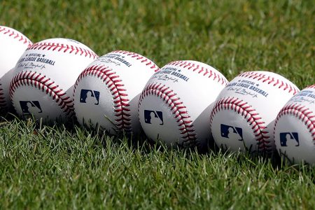 Baseballs are seen on the field before the start of a game between the Milwaukee Brewers and the Chicago Cubs. (Photo by Alex Trautwig/MLB Photos via Getty Images)