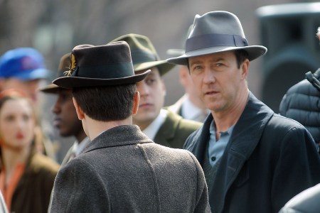 Director/actor Edward Norton on set for "Motherless Brooklyn" in Washington Sqaure Park on Feb. 28.  (Bobby Bank/GC Images)