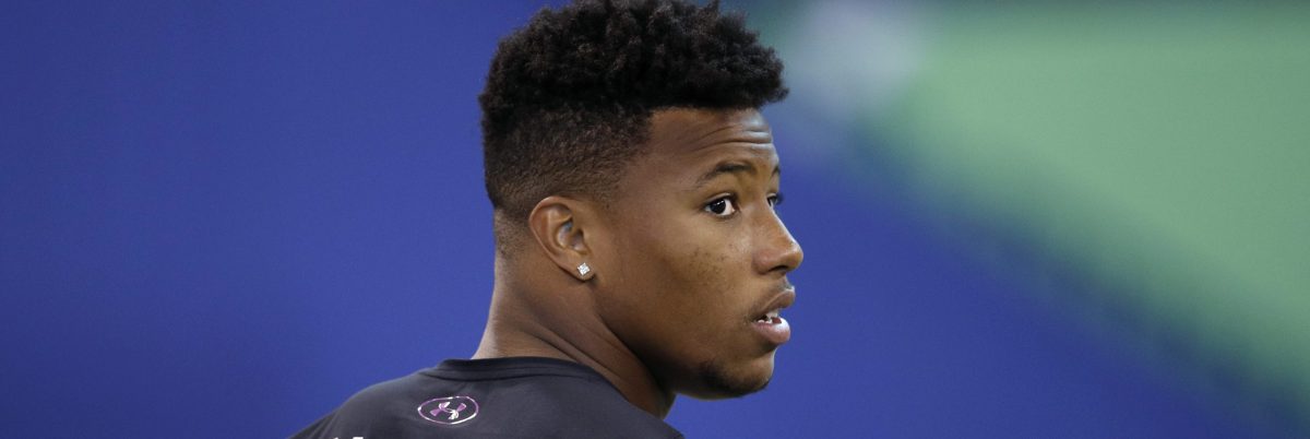 Penn State running back Saquon Barkley looks on during the 2018 NFL Combine. (Photo by Joe Robbins/Getty Images)