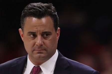 Head coach Sean Miller of the Arizona Wildcats reacts during the second half of a college basketball game against the California Golden Bears (Photo by Christian Petersen/Getty Images)