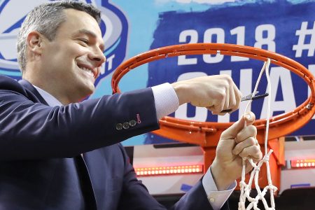 Head coach Tony Bennett of the Virginia Cavaliers cuts down the net after defeating the North Carolina Tar Heels 71-63 during the championship game of the 2018 ACC Men's Basketball Tournament. (Photo by Abbie Parr/Getty Images)