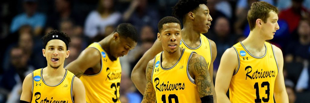 Jairus Lyles #10 of the UMBC Retrievers and teammates regroup between plays against the Kansas State Wildcats during the second round of the 2018 NCAA Men's Basketball Tournament. (Photo by Jared C. Tilton/Getty Images)