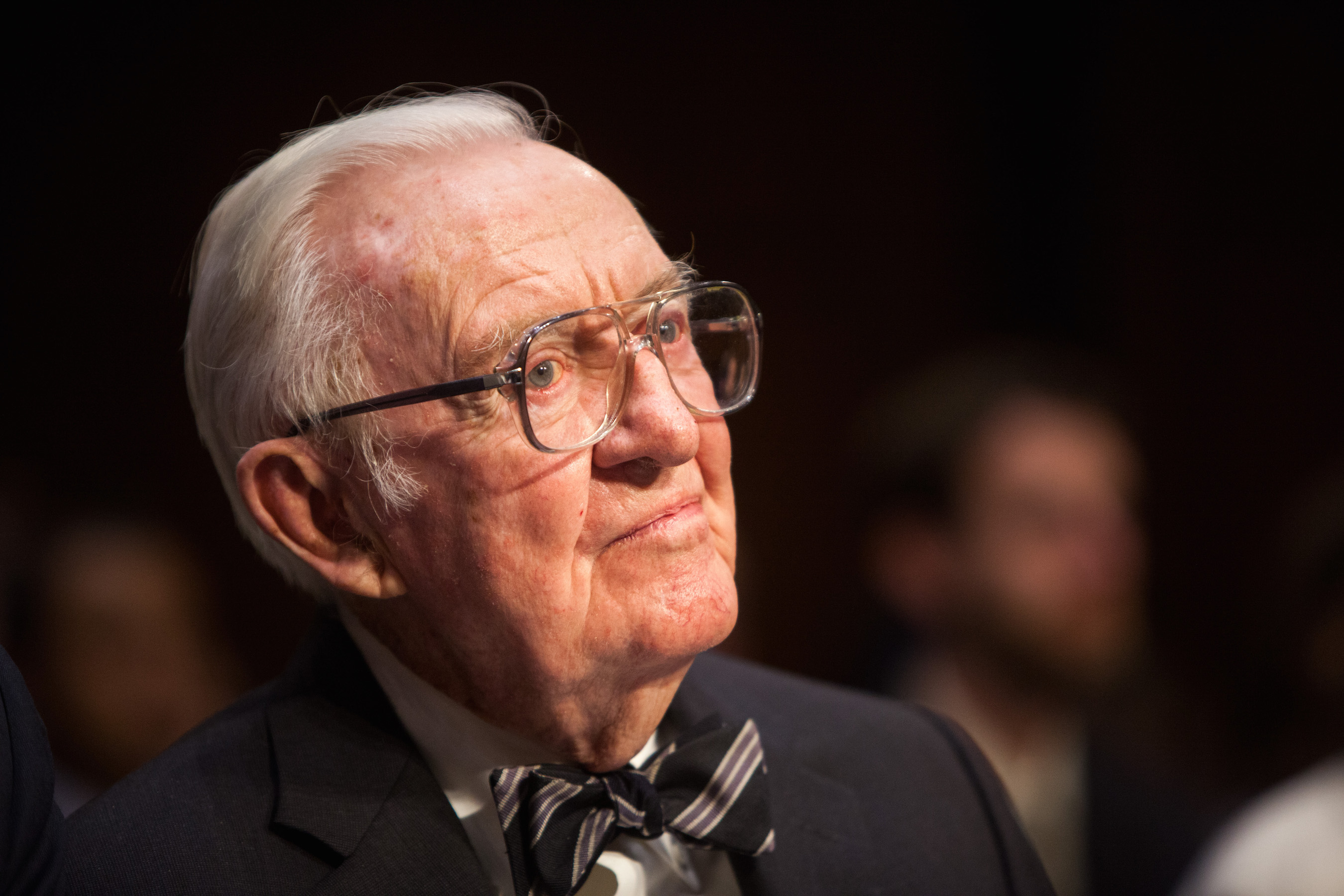 Former Supreme Court Justice John Paul Stevens testifies before the Senate Committee on Campaign Finance on Capitol Hill April 30, 2014 in Washington, DC. Stevens is testifying on a hearing entitled "Dollars and Sense: How Undisclosed Money and Post-McCutcheon Campaign Finance Will Affect 2014 and Beyond". (Photo by Allison Shelley/Getty Images)