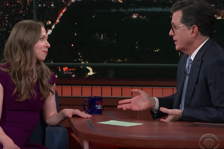 Chelsea Clinton appears on Stephen Colbert's "Late Show," March 5, 2018. (YouTube)