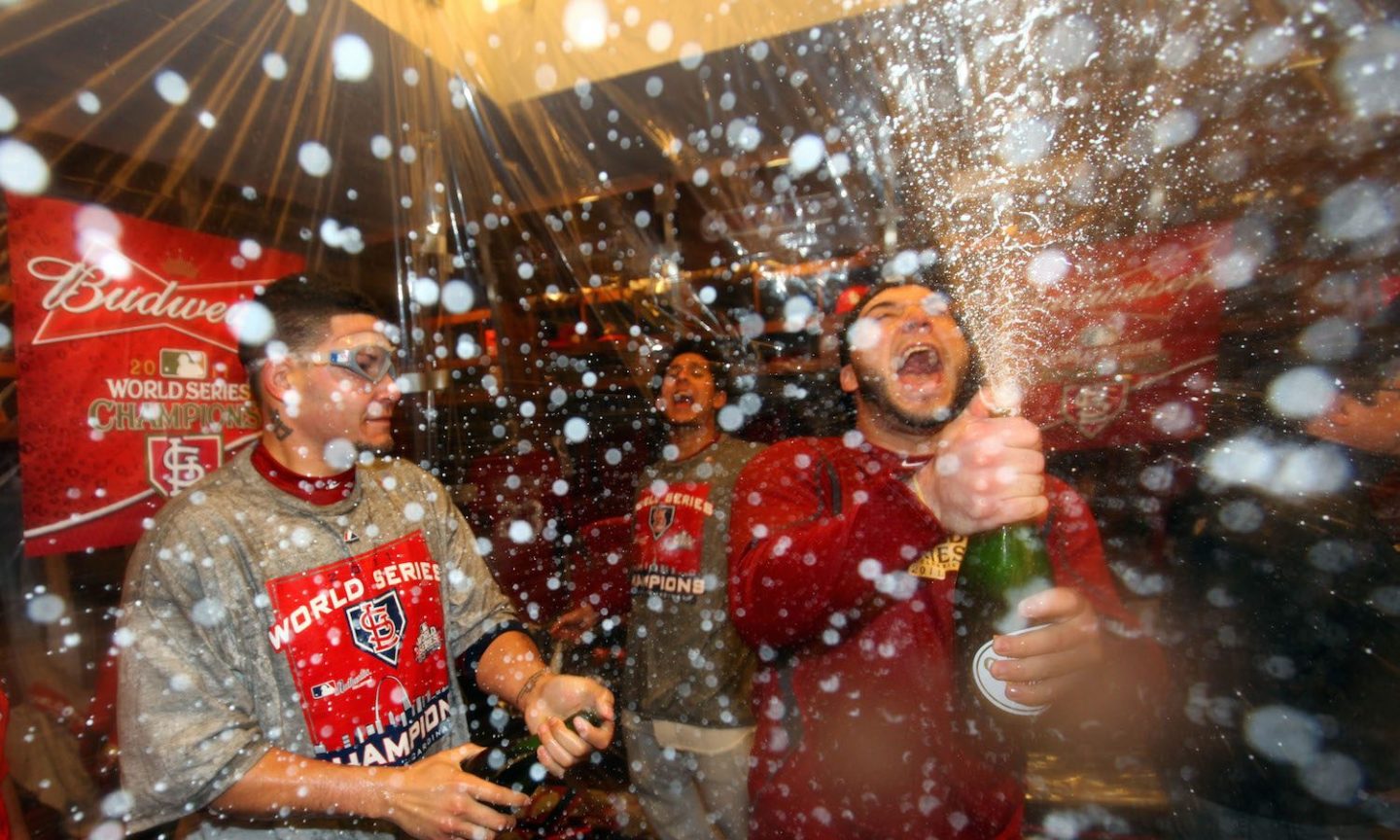 The St. Louis Cardinals celebrate winning Game Seven of Major League Baseball's World Series at Busch Stadium on October 28, 2011. (Getty Images)