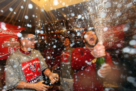 The St. Louis Cardinals celebrate winning Game Seven of Major League Baseball's World Series at Busch Stadium on October 28, 2011. (Getty Images)