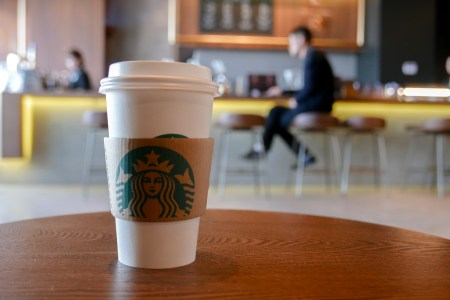 A coffee cup in a Starbucks coffee shop, arranged for photography.  Since January 1st, Starbucks took back the management rights of more than 1300 stores in East China from the agent's hands, and has achieved 100% running and ownership in the mainland of China. The move is to speed up its expansion and development in China. (Photo by Zhang Peng/LightRocket via Getty Images)