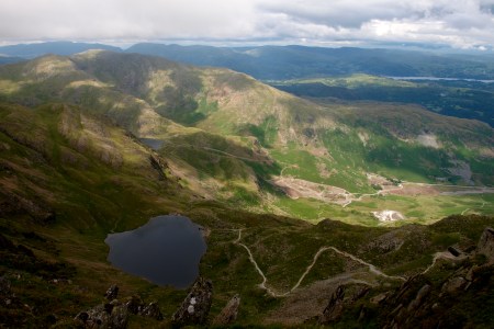 View of the path up to the Old Man of Coniston Fell from Low Water lake, Coppermines Valley, Coniston, The Lake District, Cumbria, UK. (Photo by: Education Images/UIG via Getty Images)