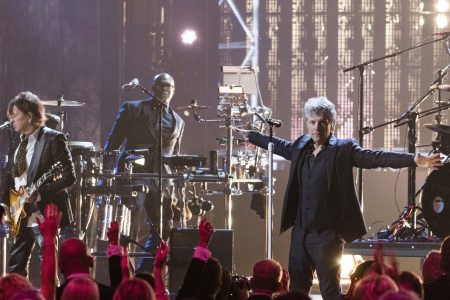 Richie Sambora, left, and Jon Bon Jovi are seen at the 2018 Rock and Roll Hall of Fame Induction Ceremony at Cleveland Public Auditorium on April 14, 2018, in Cleveland, Ohio. (Photo by Michael Zorn/Invision/AP)