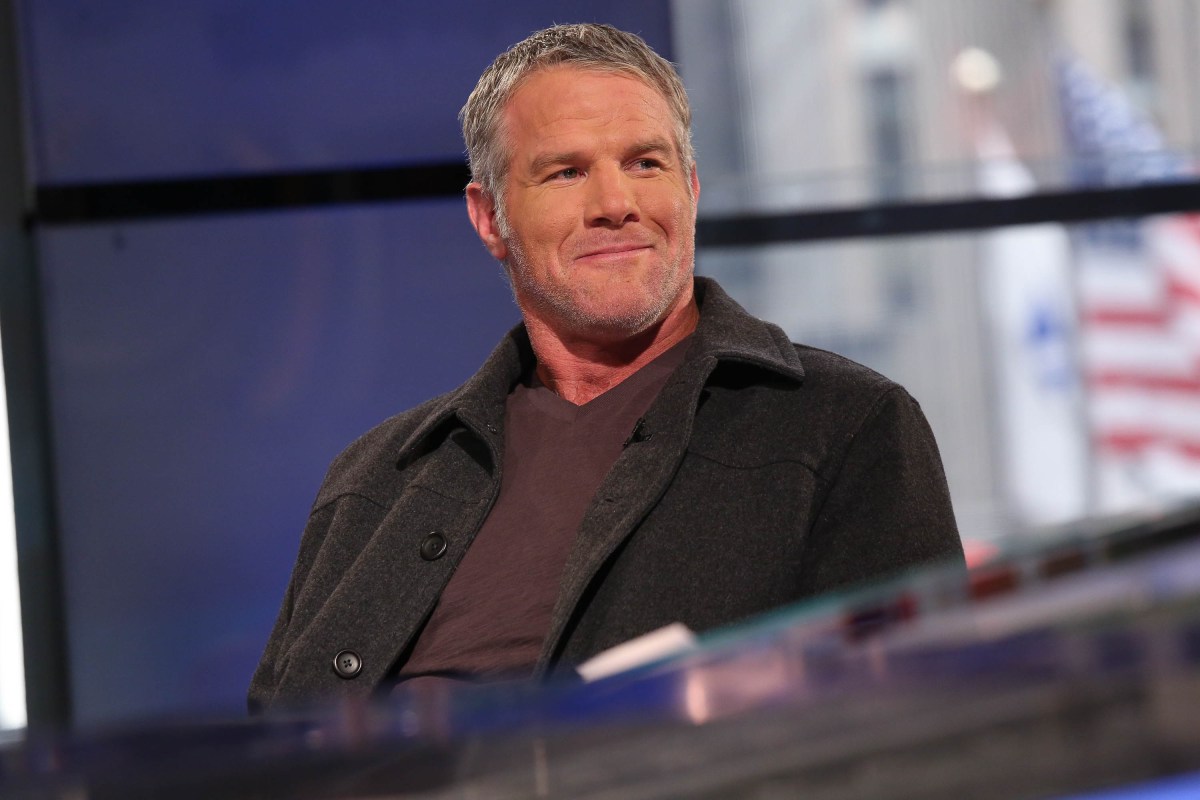 Brett Farve visits FOX Business Network at FOX Studios on February 10, 2015 in New York, United States.  (Photo by Rob Kim/Getty Images)