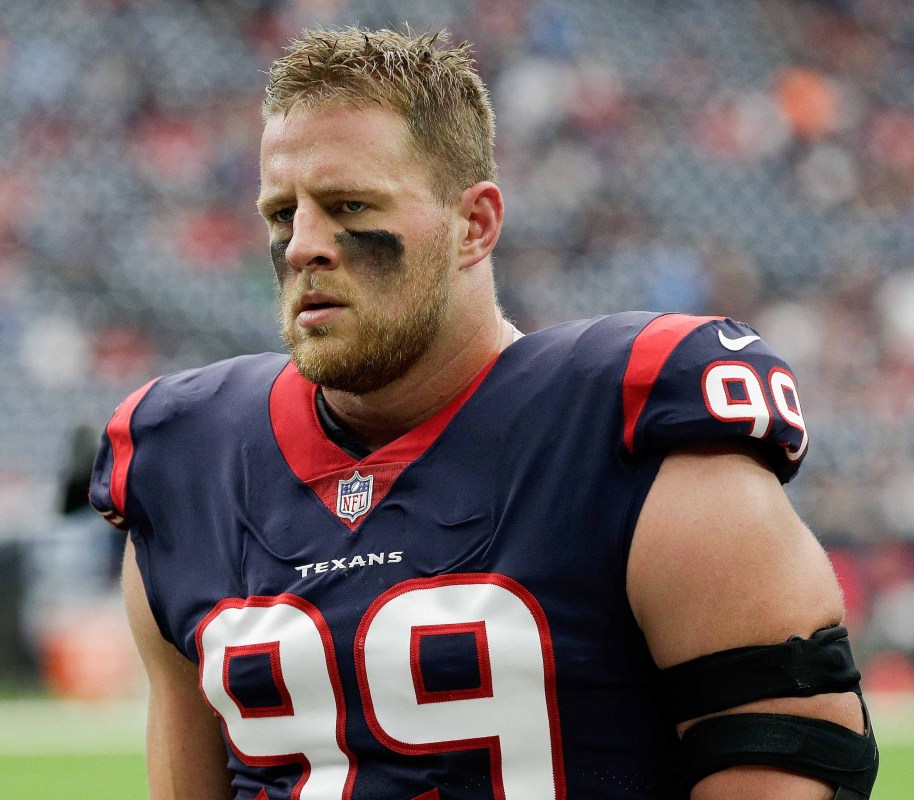 J.J. Watt #99 of the Houston Texans walks off the field after pre-game warm ups at NRG Stadium on October 1, 2017 in Houston, Texas. Houston won 57-14.  (Photo by Bob Levey/Getty Images)