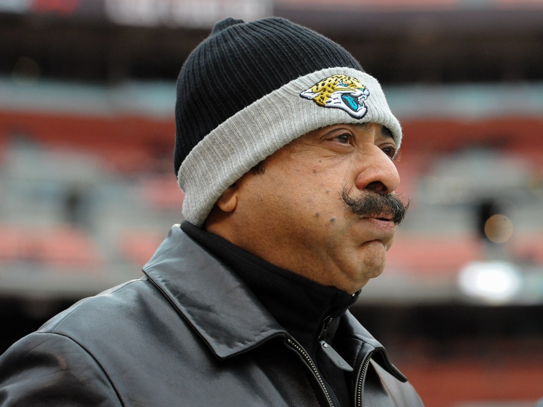 Owner Shahid Khan of the Jacksonville Jaguars walks onto the field prior to a game on November 19, 2017 against the Cleveland Browns at FirstEnergy Stadium in Cleveland, Ohio. Jacksonville won 19-7. (Photo by: 2017 Nick Cammett/Diamond Images/Getty Images)