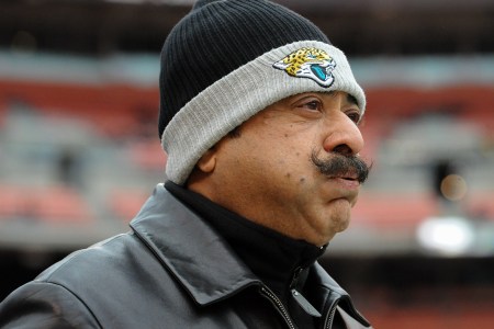 Owner Shahid Khan of the Jacksonville Jaguars walks onto the field prior to a game on November 19, 2017 against the Cleveland Browns at FirstEnergy Stadium in Cleveland, Ohio. Jacksonville won 19-7. (Photo by: 2017 Nick Cammett/Diamond Images/Getty Images)