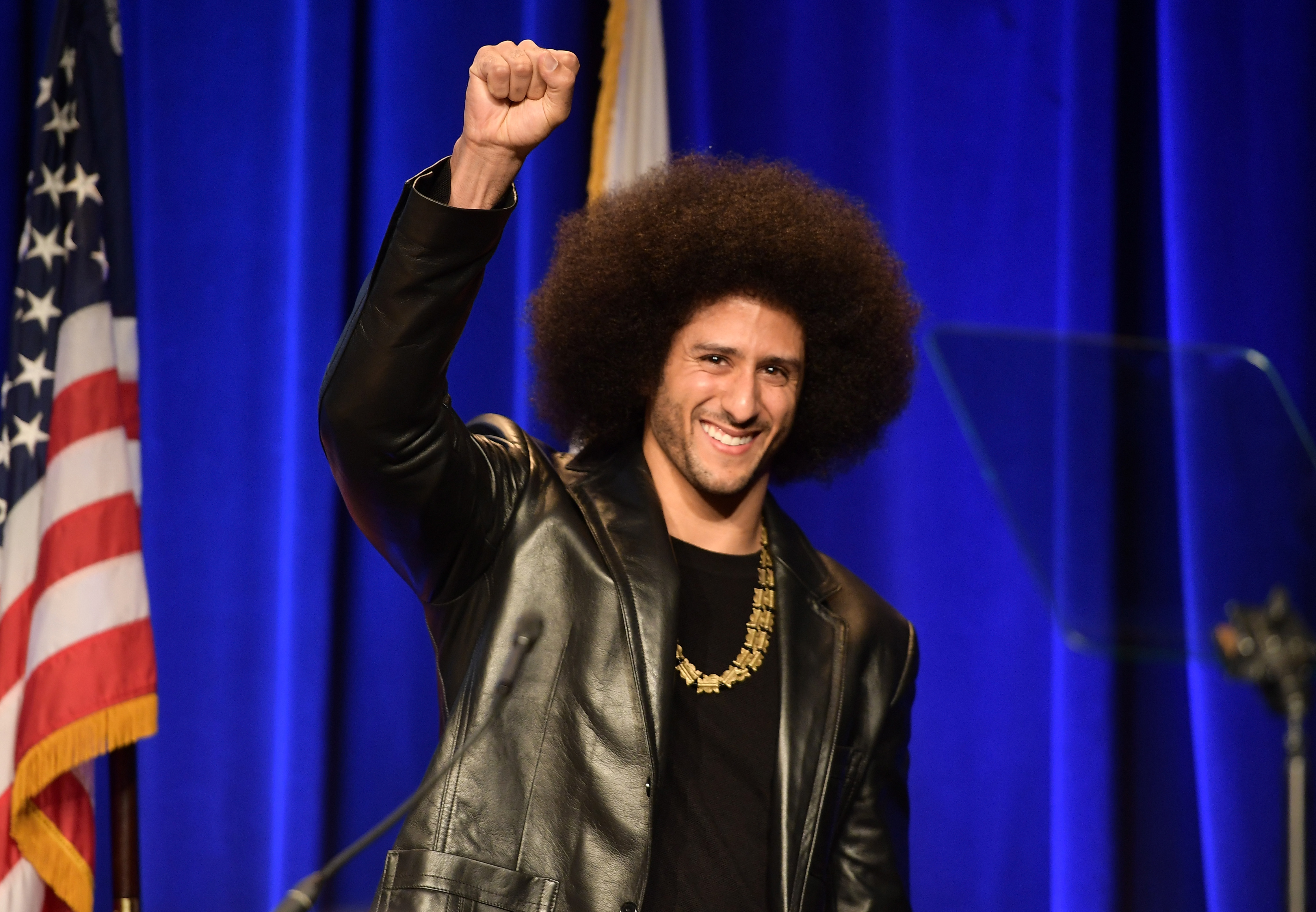 Honoree Colin Kaepernick speaks onstage at ACLU SoCal Hosts Annual Bill of Rights Dinner at the Beverly Wilshire Four Seasons Hotel on December 3, 2017 in Beverly Hills, California.  (Photo by Matt Winkelmeyer/Getty Images)
