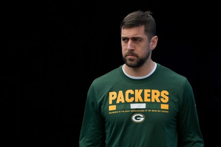 Aaron Rodgers #12 of the Green Bay Packers during their game against the Carolina Panthers at Bank of America Stadium on December 17, 2017 in Charlotte, North Carolina. The Panthers won 31-24.  (Photo by Grant Halverson/Getty Images)