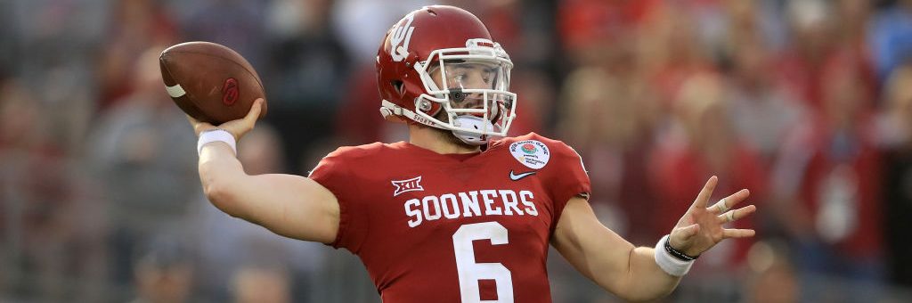 Baker Mayfield #6 of the Oklahoma Sooners throws a pass during the 2018 College Football Playoff Semifinal Game against the Georgia Bulldogs at the Rose Bowl Game presented by Northwestern Mutual at the Rose Bowl. (Photo by Sean M. Haffey/Getty Images)
