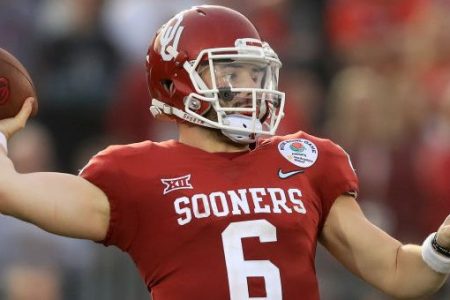 Baker Mayfield #6 of the Oklahoma Sooners throws a pass during the 2018 College Football Playoff Semifinal Game against the Georgia Bulldogs at the Rose Bowl Game presented by Northwestern Mutual at the Rose Bowl. (Photo by Sean M. Haffey/Getty Images)