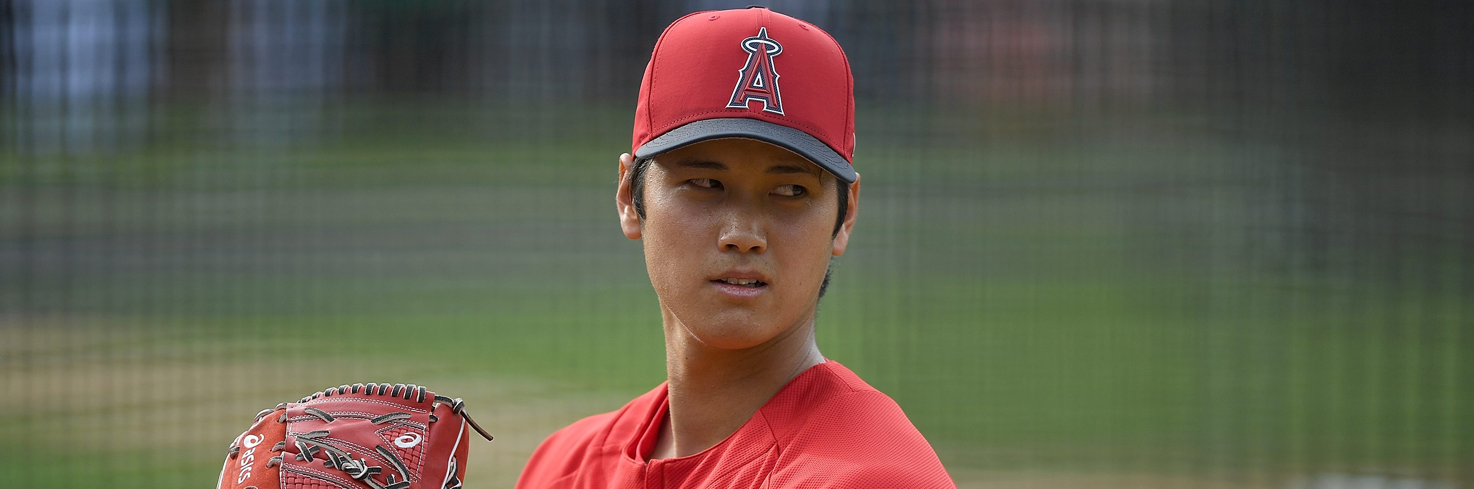 Shohei Ohtani #17 of the Los Angeles Angels of Anaheim works out in the bullpen prior to the start of a Major League Baseball game against the Oakland Athletics at Oakland Alameda Coliseum on March 30, 2018 in Oakland, California. (Photo by Thearon W. Henderson/Getty Images)
