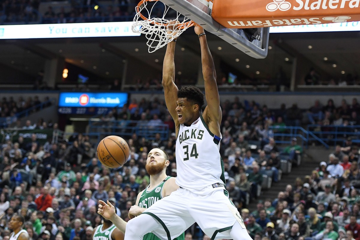 Giannis Antetokounmpo #34 of the Milwaukee Bucks.  (Photo by Stacy Revere/Getty Images)