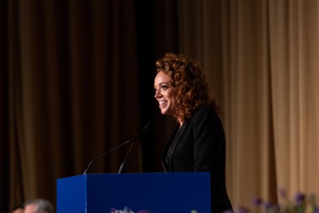 Comedian Michelle Wolf entertains guests at the White House Correspondents' Association (WHCA) dinner at The Washington Hilton in Washington, D.C., on Saturday, April 28, 2018. (Cheriss May/NurPhoto via Getty Images)