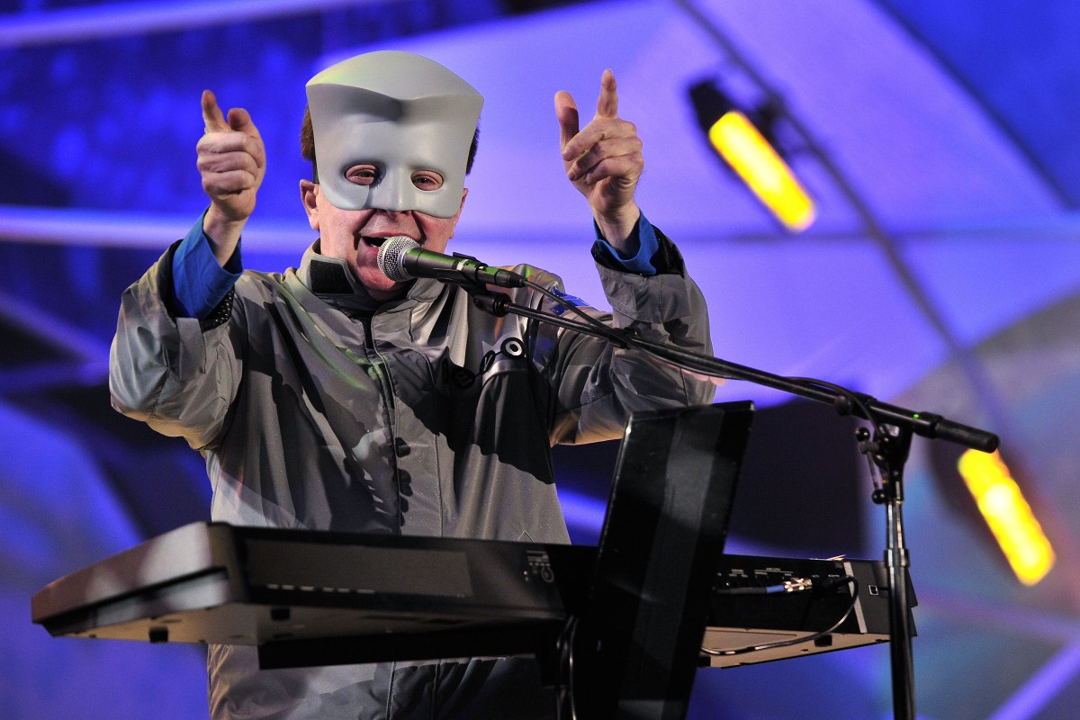 Gerald Casale of DEVO performs at Winter Olympics. (Photo credit should read OLIVIER MORIN/AFP/Getty Images)